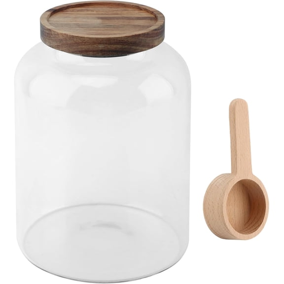 PYAN-Bath Salts Glass Jar, Bath Salt Container with Wooden Lid and Scoop, Airtight Storage Jar, Glass Food Storage Jars for Home Decor,Tea,Spice,Cereal, Egg,Flour,Coffee(73 oz,Clear)