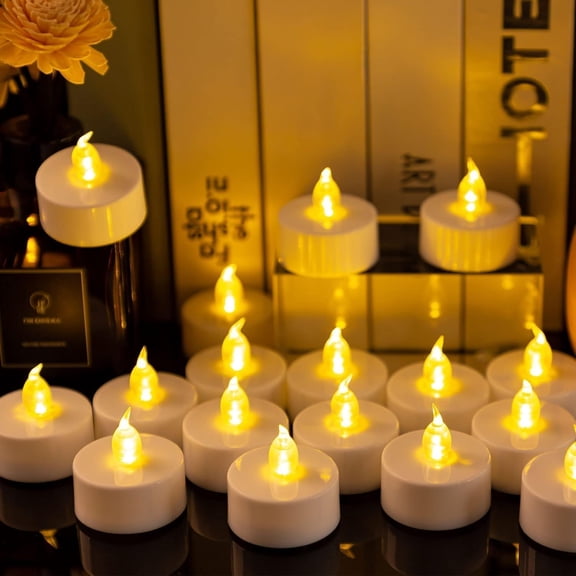 PYAN-Battery Operated LED Tea Lights:150 Pack Flameless Votive Candles Lamp Realistic and Bright Flickering Long Lasting 200Hours for Wedding Holiday Party Home Decoration (Warm Yellow)