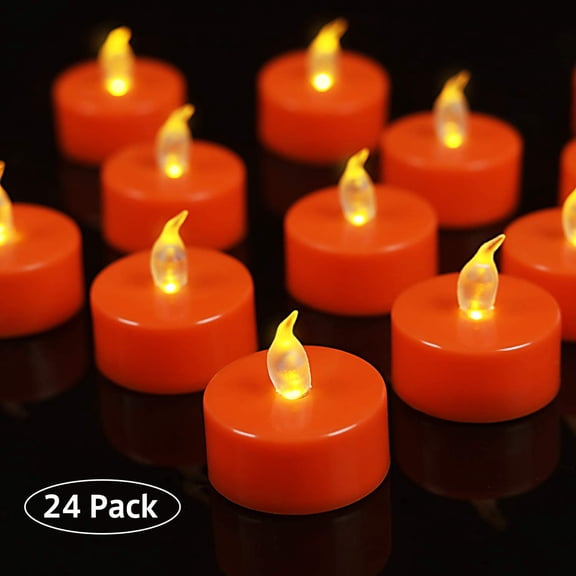 PYAN-Battery Operated LED Tea Lights:24 Pack Flameless Votive Candles Lamp Realistic and Bright Flickering Long Lasting 150Hours for Wedding Holiday Party Home Decoration (24 Pack Orange)
