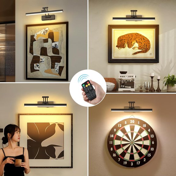 PYAN-Battery Operated Picture Lights Wireless Painting Light with Remote Art Lighting for Wall Black Rechargeable Gallery Wall Light for Frame Display Artwork Portrait 15.43 Inch