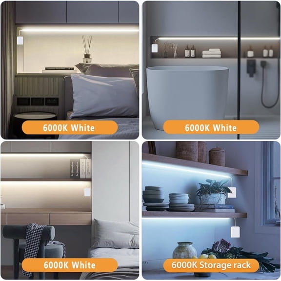 PYAN-Battery Powered LED Strip Lights, 3.28ft x 3 Pack(9.8ft),6000K White Strip Light with 3 AA Battery Box, 90 LED Strip Lights for Kitchen Under Cabinet Lighting, Shelves, Under Counter