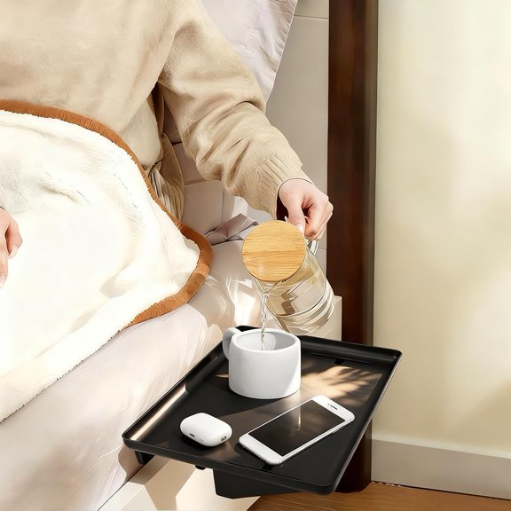 PYAN-Bedside Shelf for Dorm Bunk Bed, Clip Nightstand Shelf Floating Bed Side Table Tray Organizer, College Dorm Room Essentials Home Loft Bedroom Apartment Back to School Supplies(Color:Black)