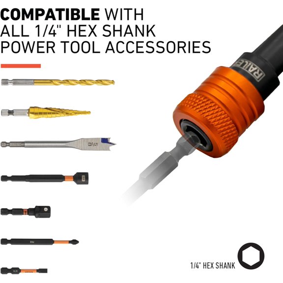 PYAN-Bit Holder Keychain 5pc - 1/4 inch Hex Shank Bit Holders - Quick Release Bit Holder for Nut Driver, Screwdriver & Drill Bits w/Key Chain Carabiner