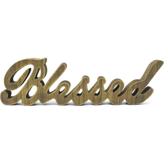 PYAN-Blessed Sign Free Standing Wooden Words Sign for Gift and Table/Shelf/Home Wall/Office Decoration, Natural, 15 x 4-1/4 x 1 Inch