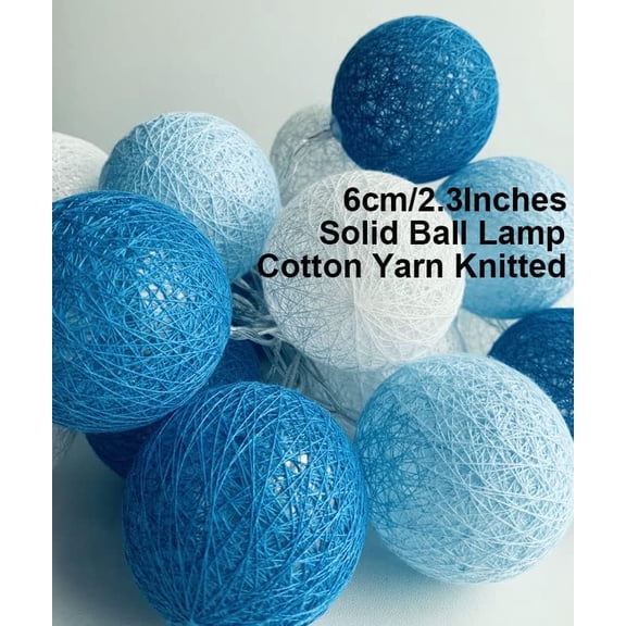 PYAN-Blue 6cm Cotton Balls String Lights Pom Pom Lights for Bedroom playroom 3M/10.2Ft 20 LEDs Fairy Lights for Bedroom, Apartment, Wedding, Christmas Decoration, Decorative Night Lighting Lamp