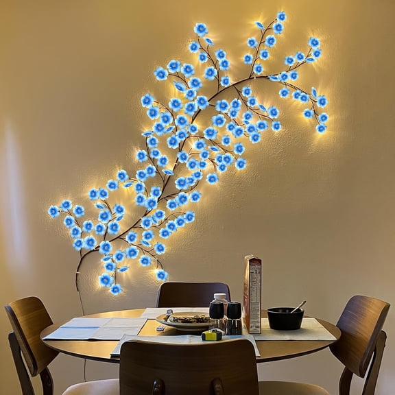 PYAN-Blue Cherry Blossom LED Lights for Bedroom Decor, Cherry Blossom Willow Vine Branch with Remote Control,Flexible DIY Design,48 LED 8 Modes,for Party, Living Room, Wall Decorations (47inch)