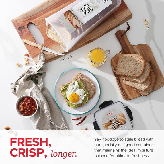 PYAN-Bread Container - 5.8 Liter BPA Free Plastic Bread Box - Container/Holder for Homemade Loaves and Baked Goods with Black Airtight Lid