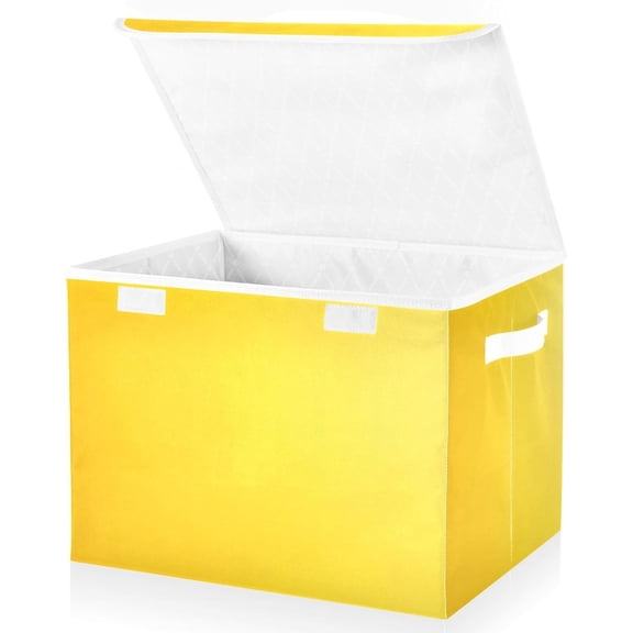 PYAN-Bright Yellow Collapsible Storage Bin with Lid,Decorative Storage Box Cube Organizer Container Storage Baskets for Bedroom Closet Living Room