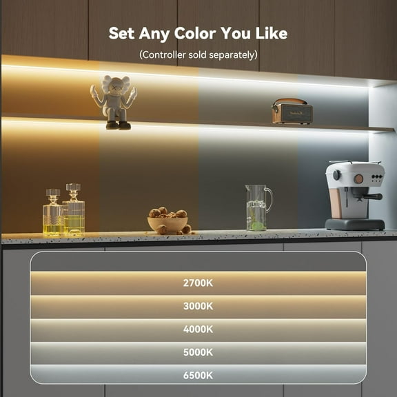 PYAN-COB LED Strip Light White CCT Tunable 3200LEDs,CRI90+ 16.4ft/5m Dimmable 2700K-6500K 24V LED Tape Light,for Under Cabinet Bedroom Kitchen TV Mirror DIY Lighting(Adapter & Dimmer NOT Included)