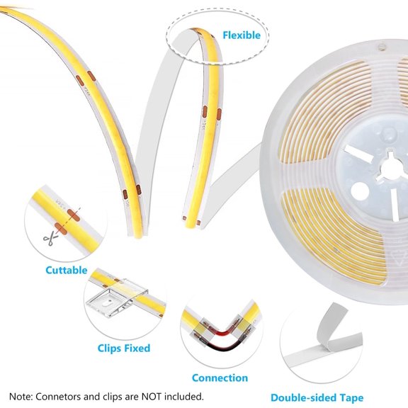 PYAN-COB LED Strip Lights,16.4ft LED Lights, 608 LEDs/m High Density Flexible 24V Flexible Tape Light with Remote & Touch Control,Dimmable 2700K-6500K for Living Room, Bedroom, Kitchen Lighting