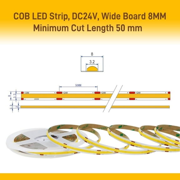 PYAN-COB LED Strip Lights Cool White,24V Dimmable led Light Strip KIT with Remote and app Control,6000K 9.84FT/3m 8mmwide Ra>90 Cuttable Flexible Strip Lights for Bedroom,Wardrobe,Cabinet