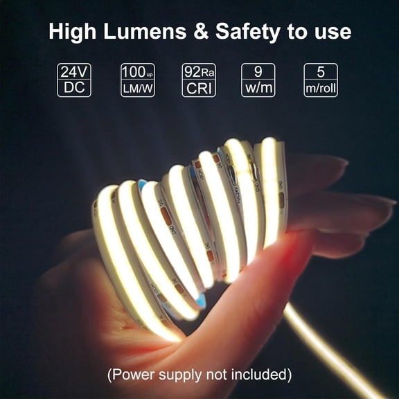 PYAN-COB LED Strip Lights Warm White 3000K, DC24v 16.4ft/5m High CRI 92Ra+ Flexible LED Tape Lighting DIY Cuttable for Bedroom Kitchen Cabinet Shelf (Power Supply&Dimmer Not Included)