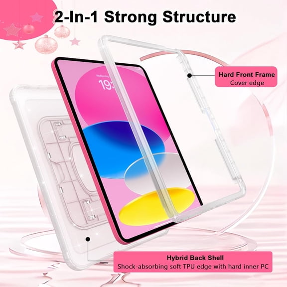 PYAN-Case for iPad A16 11th Generation, iPad Case 10th Generation, Sparkly Glitter Transparent Back, Larger Kickstand, Pencil Holder, Drop-Proof Protective Cover for iPad 11/10, Clear Glitter