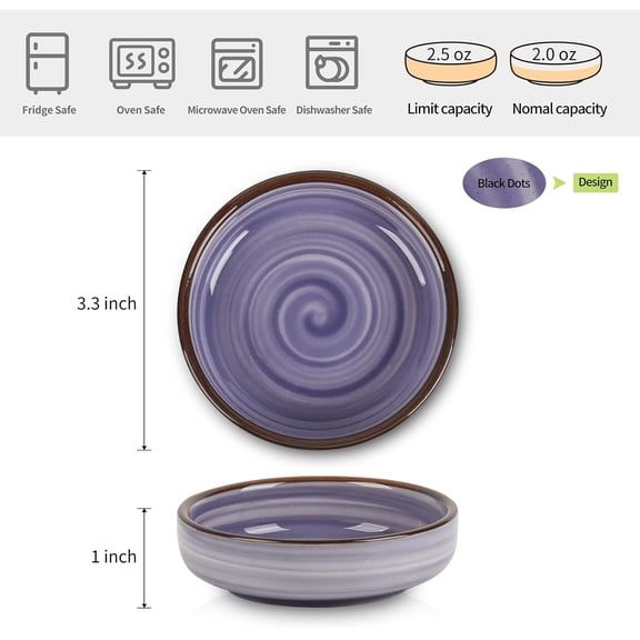 PYAN-Ceramic 2.5 OZ Soy Sauce Dish Dipping Bowls Set of 6, 3.3 Inch Small Side Dish Pinch Bowls, Mini Bowls for Condiment, Ketchup, BBQ, Sushi, Gradient Blue