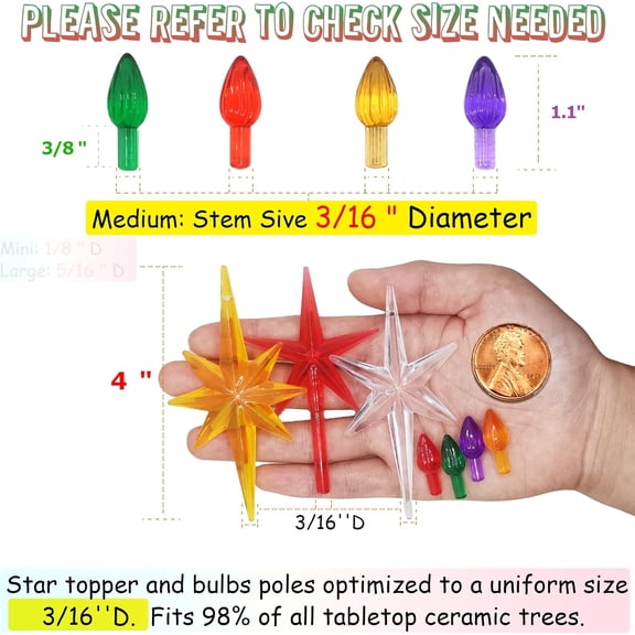 PYAN-Ceramic Christmas Tree Replacement Lights/Bulbs, Ceramic Tree Medium Multicolor Twist Light Ornaments(117 Bulbs+5 Topper Star)