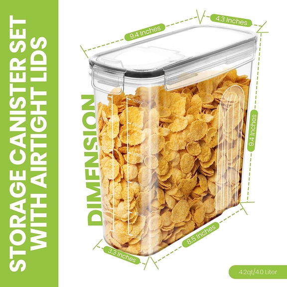 PYAN-Cereal Containers Storage Set 2 Pack 4L(135.2 oz) Airtight Food Storage Containers with Lids, BPA-Free Cereal Dispensers for Pantry Organization and Storage (Clear)