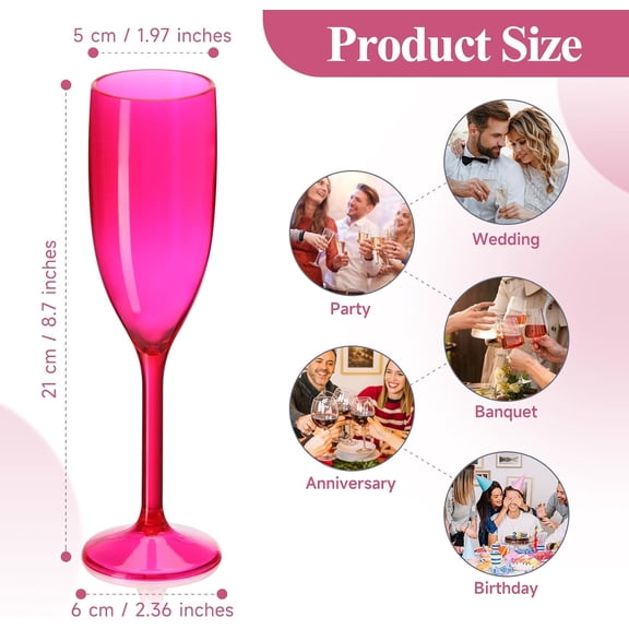 PYAN-Champagne Flute Acrylic Champagne Glasses Wedding Toasting Champagne Flute Goblet Plastic Reusable Unbreakable Champagne Cups for Bachelorette Wedding Bridal Shower Party (Hot Pink, 10)
