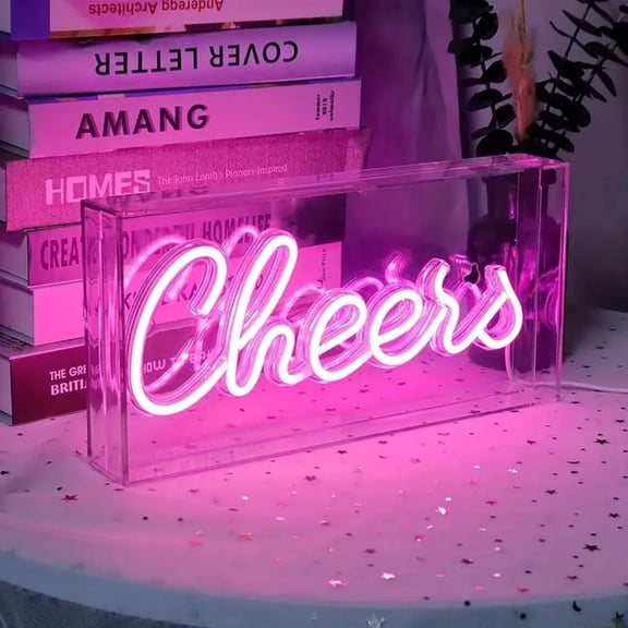 PYAN-Cheers Neon Light,3D Countertop Standable LED Cheers Pink Neon Sign Decorative Letter Light Sign for Wedding Birthday Graduation Sports Party,Lighting Accessories for Bar Cart, 11.8x5.9x1.85in
