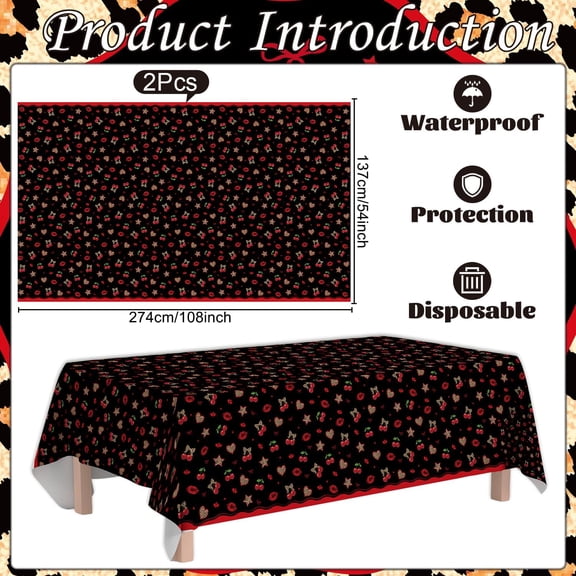 PYAN-Cheetah Print Birthday Decorations - 98 Pcs Cheetah Cherry Party Tableware Set Includes Tablecloths Plates Napkins Forks, Red Leopard Print Supplies for Women Birthday Party