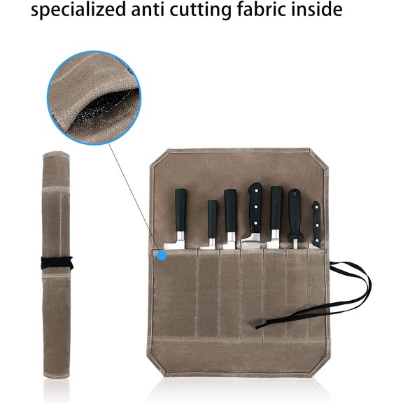 PYAN-Chefs Knife Roll Case, Waxed Canvas Cutlery Knives Holders Protectors, Home Kitchen Cooking Tools And Utensils Wrap Bag Wallet, Multi-Purpose Brush Roll Bag, Travel Tool Roll Pouch
