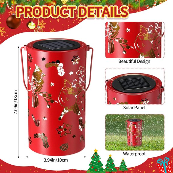 PYAN-Christmas Cardinal Solar Lantern Holiday Outdoor Decorations for Garden, Porch, Pathway Waterproof Solar Powered Hanging Light Winter Yard Decor, Seasonal Party & Outdoor Christmas Gift