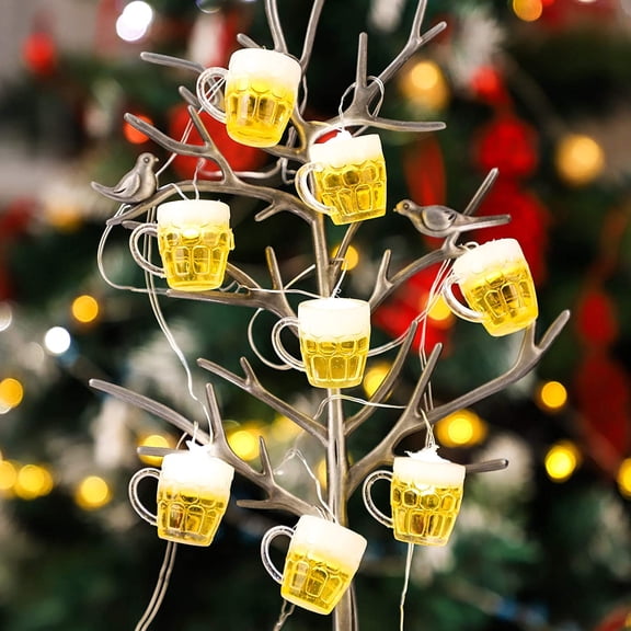 PYAN-Christmas Home Party Decoration Lights, USB & Battery Operated Indoor Led String Lights with Remote Timer, 15 Beer Mug LEDs, Holiday Lights String for Christmas Tree Decor, Thanksgiving