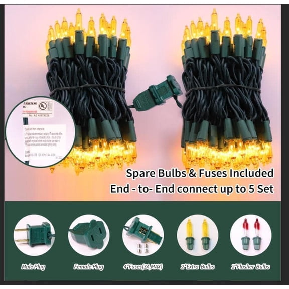 PYAN-Christmas Lights 100 Count Mini Yellow Lights 20ft Green Wire Christmas Tree String Lights Set for Outdoor Indoor Christmas Decorations Wedding Decorations Valentines Day Decor