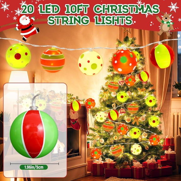 PYAN-Christmas Lights Decorations, 10Ft 20LED Waterproof Christmas Lights Ball, Outdoor Light Balls Ornaments for Xmas Tree Outside Garden Patio Yard Garland Holiday Party Decor(battery not included)