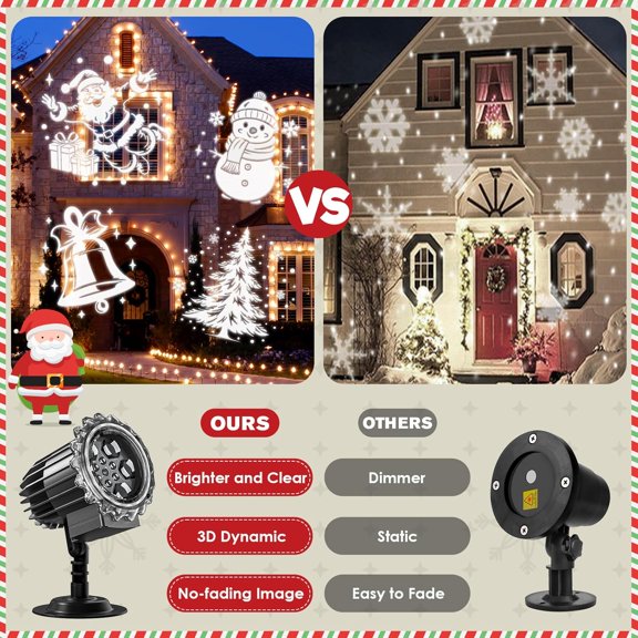 PYAN-Christmas Projector Lights Outdoor, 3D Dynamic Christmas Light Projector Outdoor Christmas Lights, Landscape Decorative Lighting Waterproof for Yard Wall Indoor Outdoor Christmas Decorations