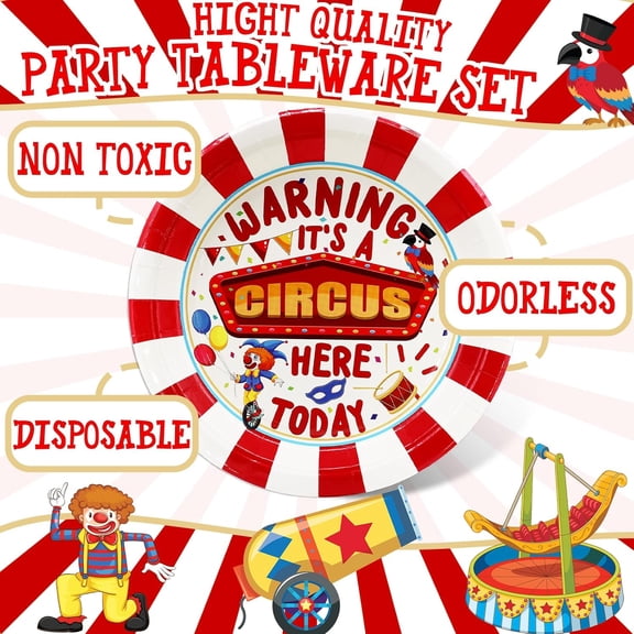 PYAN-Circus Birthday Party Decorations - Carnival Birthday Party Favors - Carnival Party Supplies - Circus Theme Birthday Party Tableware Set with Plates, Napkins, and Forks
