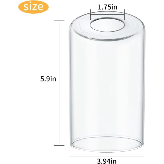 PYAN-Clear Glass Lamp Shades for Light Fixtures, Cylindrical Light Cover with Fitter Opening, Replacement Globes for Chandelier, Wall Sconces Height 5.9'' Diameter 3.94''