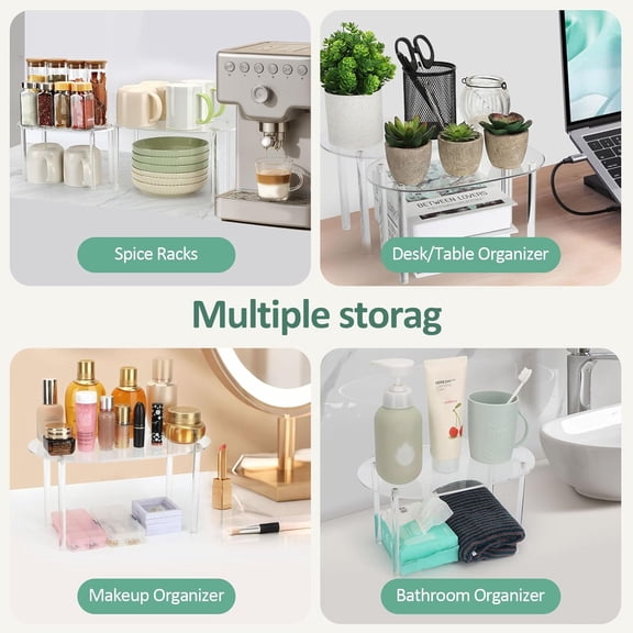 PYAN-Clear Kitchen Cabinet Organizer, Acrylic Shelves Set of 2 Stackable Counter Shelves, Pantry & Countertop Storage, Space-Saving Bathroom/Desk Organizer