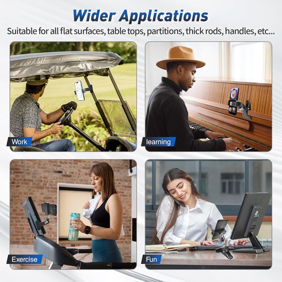 PYAN-Clip Phone Holder for Desk,Table,Desktop Baffle,Flat Surface, Pipe,Pole,Music Stand,with Strong Clamp 360Adjustable Metal Arm Cell Phone Mount, Compatible with All 4-7 Smartphone