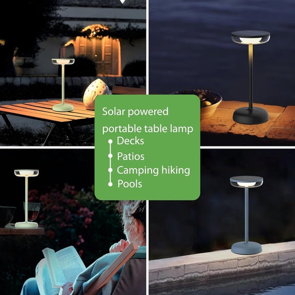 PYAN-Cocktail Style Solar Table Lamp Cordless LED Light with USB-C Charging, Dimmable Warm 2700K Glow, Weather Resistant for Indoor/Outdoor Use Black, 1 Pack