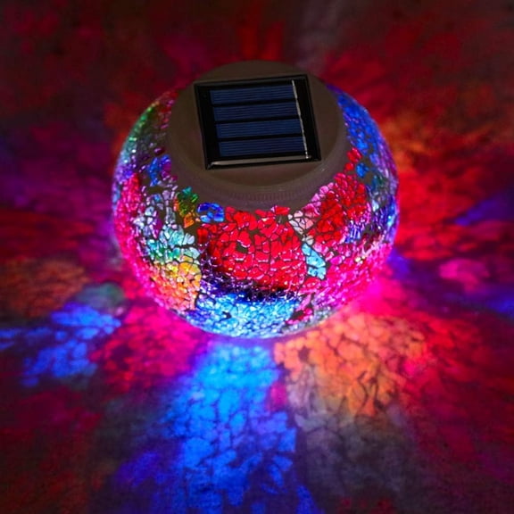 PYAN-Color Changing Mosaic Solar Lights Multicolor Glass Globe LED Light Outdoor and Indoor Waterproof Table Lamps for Garden Pati Party Yard Decorations