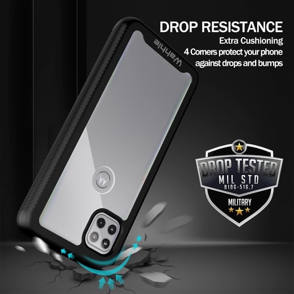 PYAN-Compatible with Motorola One 5G Ace Phone Case, Built in Screen Protector Full Body Shockproof Slim Fit Bumper Protective Phone Cover for 1 5G Ace Men Women-Black/Clear