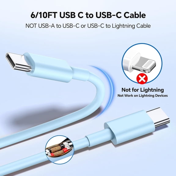 PYAN-Compatible with Phone 16 15 17 Charger, 20W Fast Charging Wall Charger Block Cubes with 6/10FT USB C to USB C Cable Compatible with Phone 15 16 17 Plus/Pro Max/Pad Pro Blue 2Pack