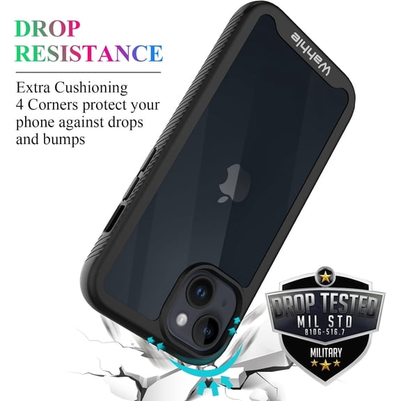 PYAN-Compatible with iPhone 13 Case, iPhone 14 Case, Full Body Shockproof Protection Built-in Touch Sensitive Anti-Scratch Screen Protector Soft Edge Slim Cover for 14/13 6.1 Inch, Black/Clear