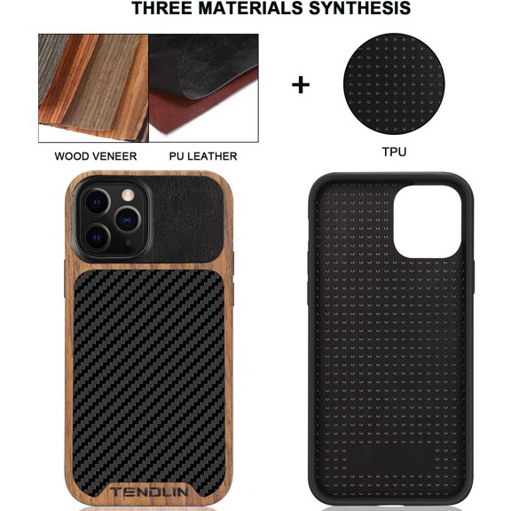 PYAN-Compatible with iPhone 12 Pro Max Case Wood Grain with Carbon Fiber Texture Design Leather Hybrid Case Black