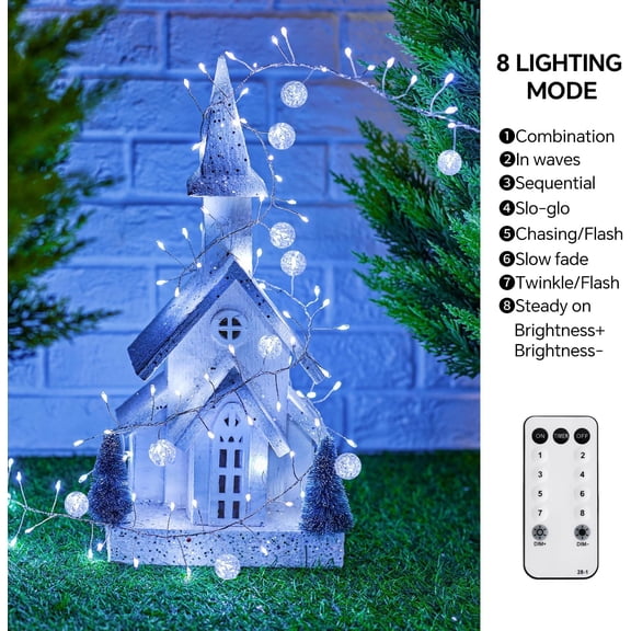 PYAN-Copper Wire Firecracker Christmas Lights, 26FT 400LED Plug-in Twinkle Cluster Fairy Lights for Christmas Tree with Remote for Bedroom Dorm Wreath DIY Wedding Christmas Decoration