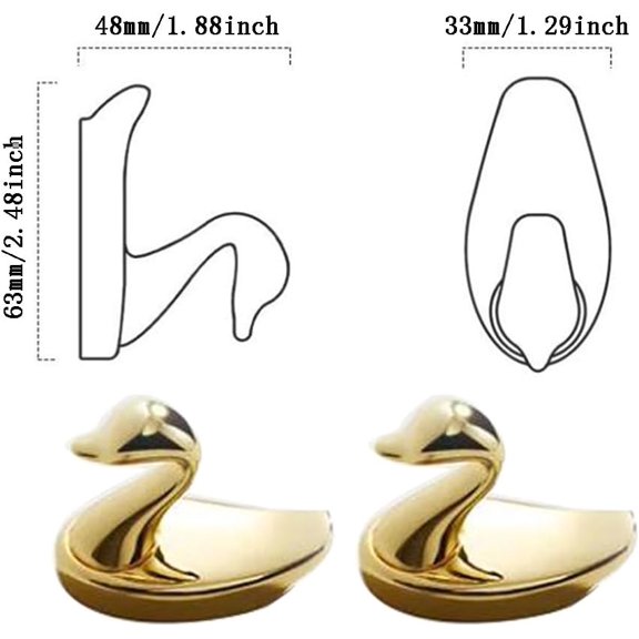 PYAN-Creative Duck Hook, 2Pcs Coat Hooks Cute Hooks Kawaii Room Decor Hooks for Coat, Scarf, Hat, Towel, Key, for Wall Hanging Decor (Gold)