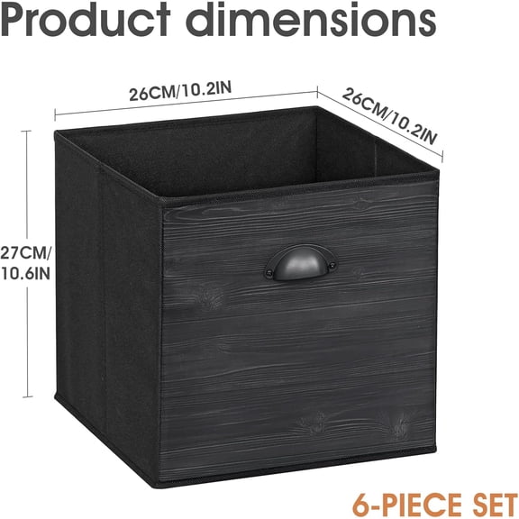 PYAN-Cube Storage Organizer Bins, 11x11 Inch Bins Baskets Box for Cube Storage, Made from Natural Bamboo and Sturdy 210D Oxford Fabric, Set of 6, Beige