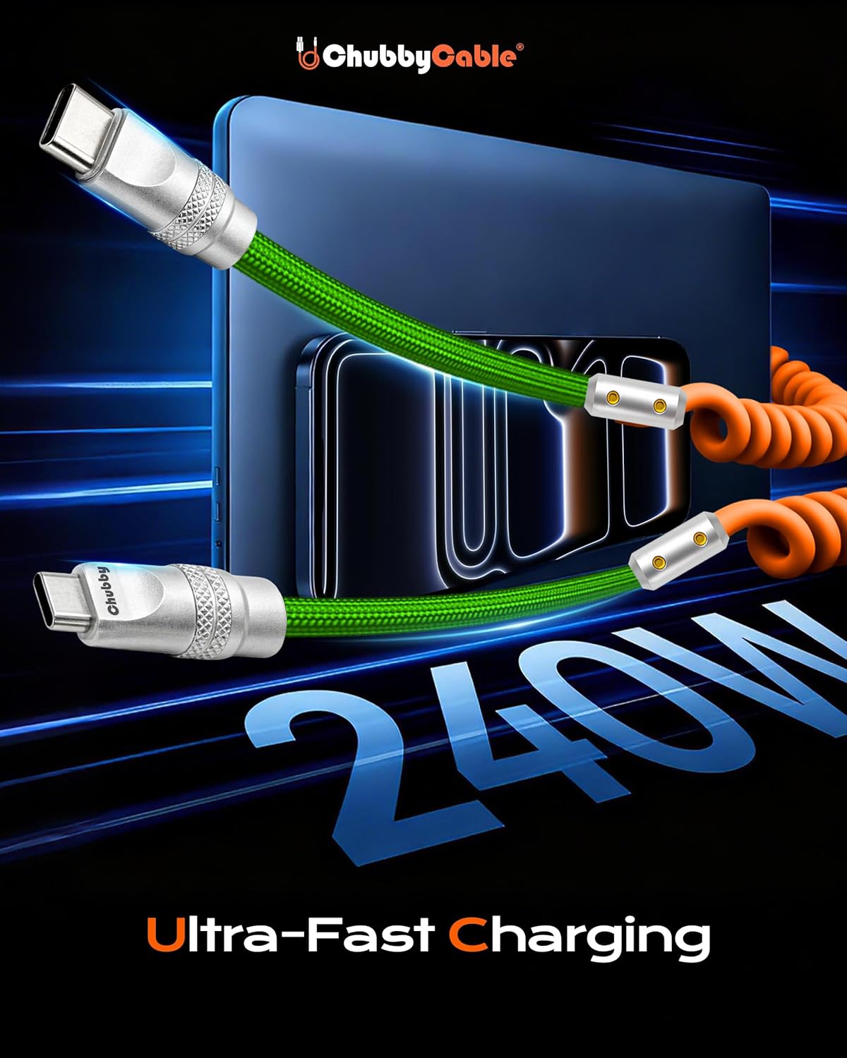 PYAN-Curly Colorblock Chubby 120W Coiled USB C Cable Braided Silicone ...