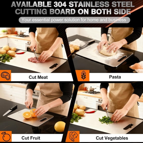 PYAN-Cutting Board for Kitchen-Easy to Clean, Double-Sided Food-Grade Stainless Steel Cutting Board Home Counter Outdoor Camping Housewarming Gifts for Women(18 x 12 in)
