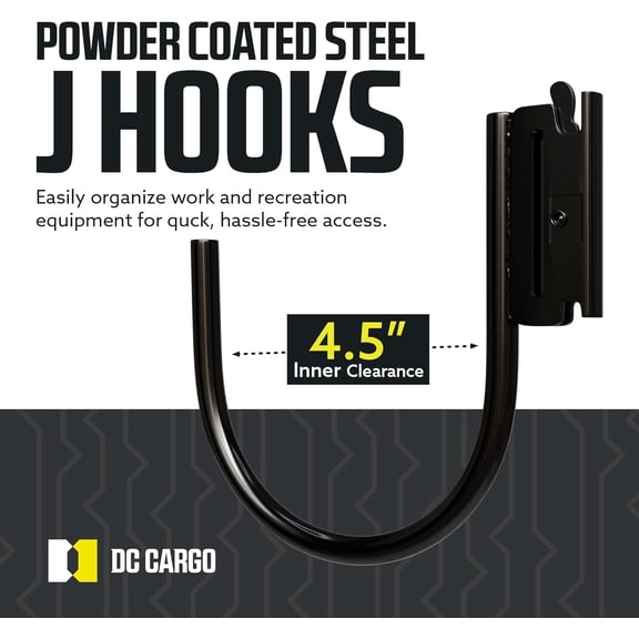 PYAN-DC Cargo - E Track J Hooks (4.5" - 2 Pack) - Large Heavy Duty ETrack Accessories - Hanging Hooks for Your Rail System - Use in Enclosed Trailers, Box Trucks, Vans, Garage, Workshop & Warehous