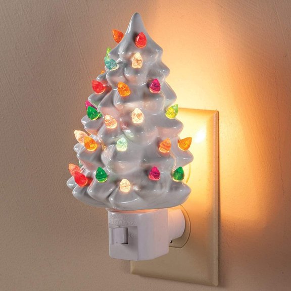 PYAN-. Decorative Ceramic Christmas Tree Night Light -White