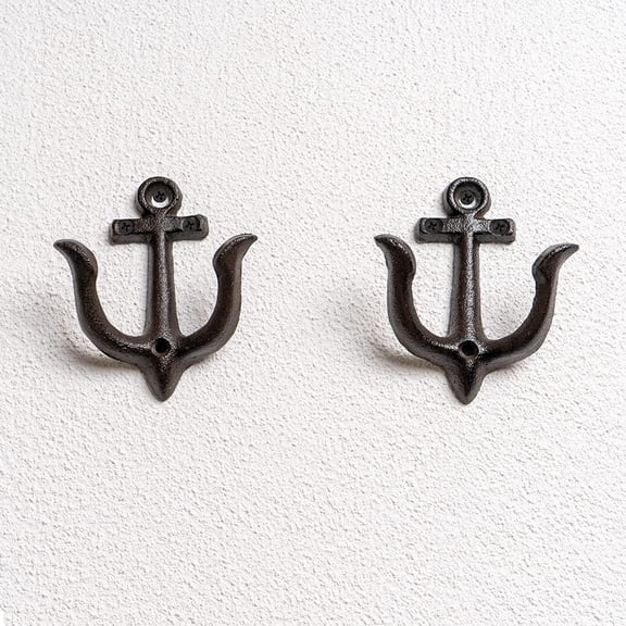 PYAN-Decorative Wall Hooks Mounted Antique Shabby Chic Metal Cast Iron Nautical Anchor Design Hooks Hanger, Vintage Rustic Cast Iron Wall Hooks,Screws Included (Brown Anchor 4Pcs)