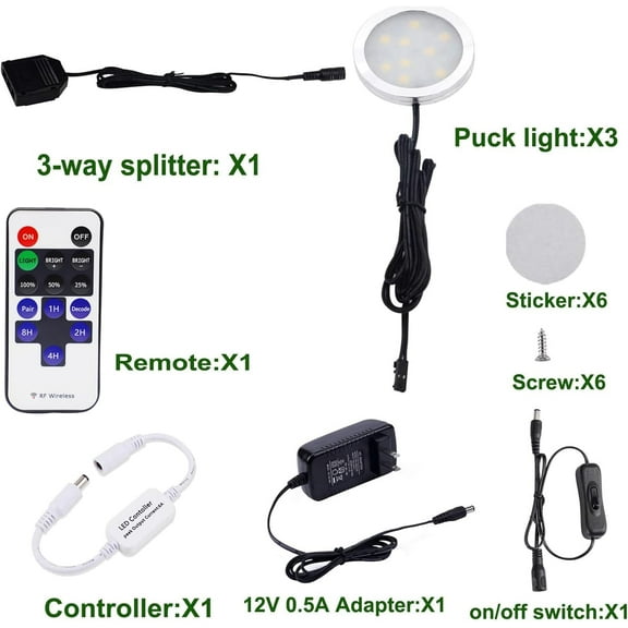 PYAN-Dimmable LED Under Cabinet Lights 3 Lamps Kit with RF Remote Control for Home Kitchen Counter Lighting (Natural White)