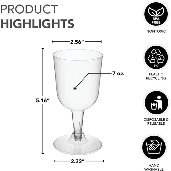 PYAN-Disposable Hard Plastic Two Pieces Wine Glasses, 40-Count, 7-Ounce, Clear