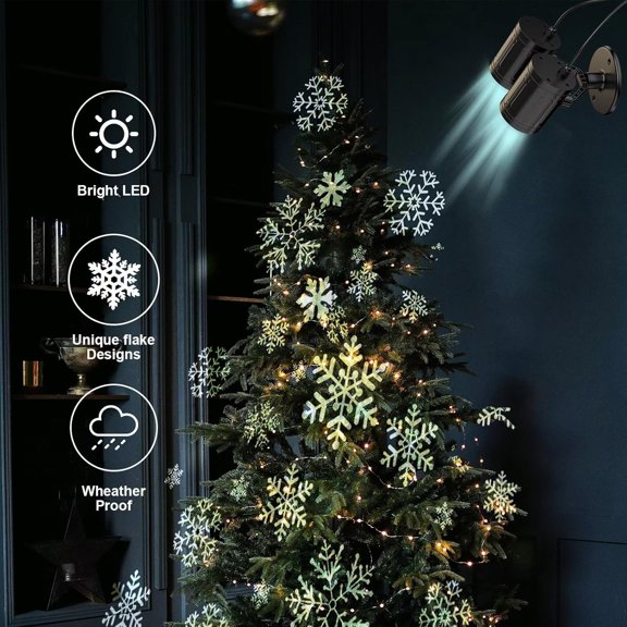 PYAN-Double Snowflake Christmas Projector Lights Outdoor for Festive Holiday Dcor, Waterproof, Realistic Snowflake Pattern, Plug-in, Wide Illumination Area, Outdoor/Indoor
